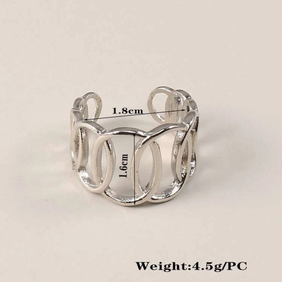 Hollow Out Oval Cuff Ring Adjustable Silver Plated - Picture 4 of 6